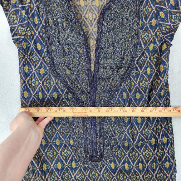 Calypso St Barth Dress Womens XS Blue Gold Fran Silk Embellished Tunic Boho - Picture 7 of 14